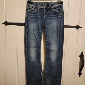 Silver Womens Jeans Blue Denim Slim Bootcut Tuesday Dustressed Size 26 x 31